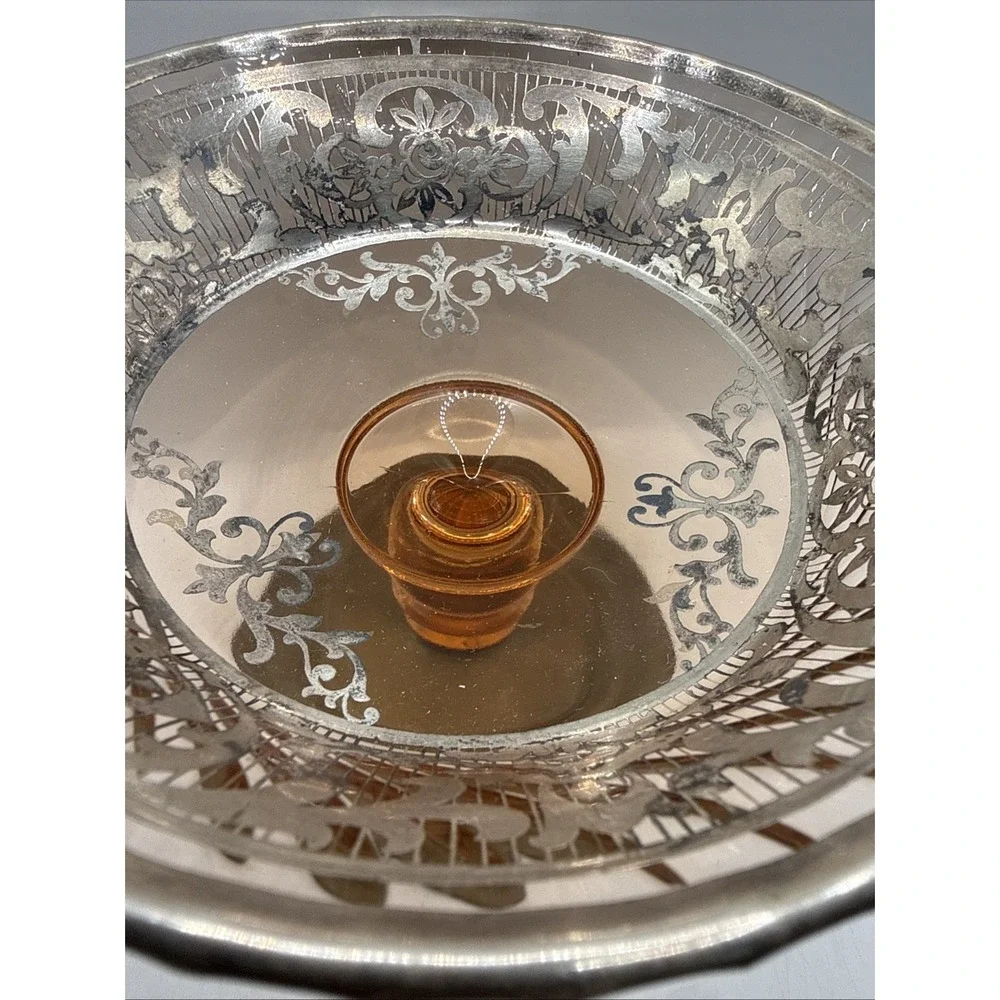 Vintage Fostoria Royal Style Amber Etched Glass Compote Or Candy Footed Bowl